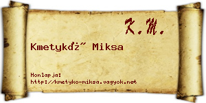 Kmetykó Miksa névjegykártya